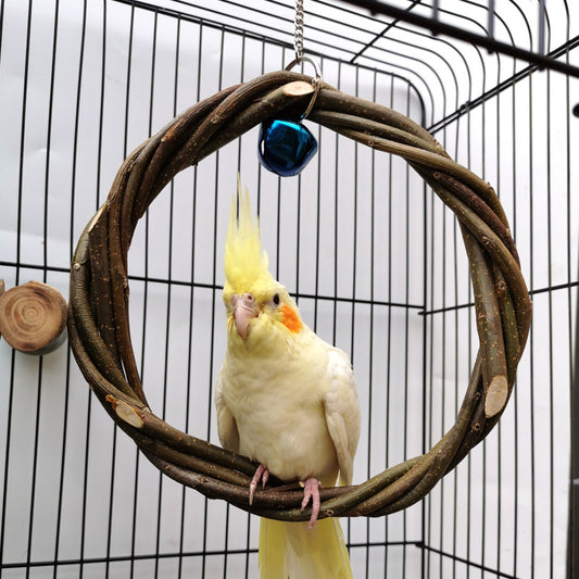 Bird Standing Frame Rattan Ring Chewing Toy Bird Cage - kmtell.com