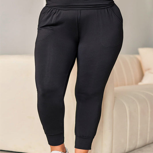 Casual Plus Size Fitness Cropped Tight Solid Color High Waist Leggings Women - kmtell.com