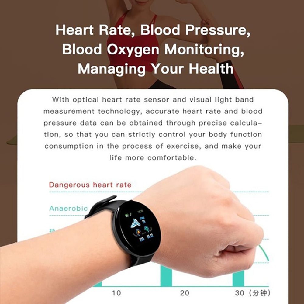 D18 Bluetooth Smart Watch, Men Women Blood Pressure Heart Rate Monitor Smart Watch, Pedometer Sport Tracker Smart Band For Android IOS - kmtell.com
