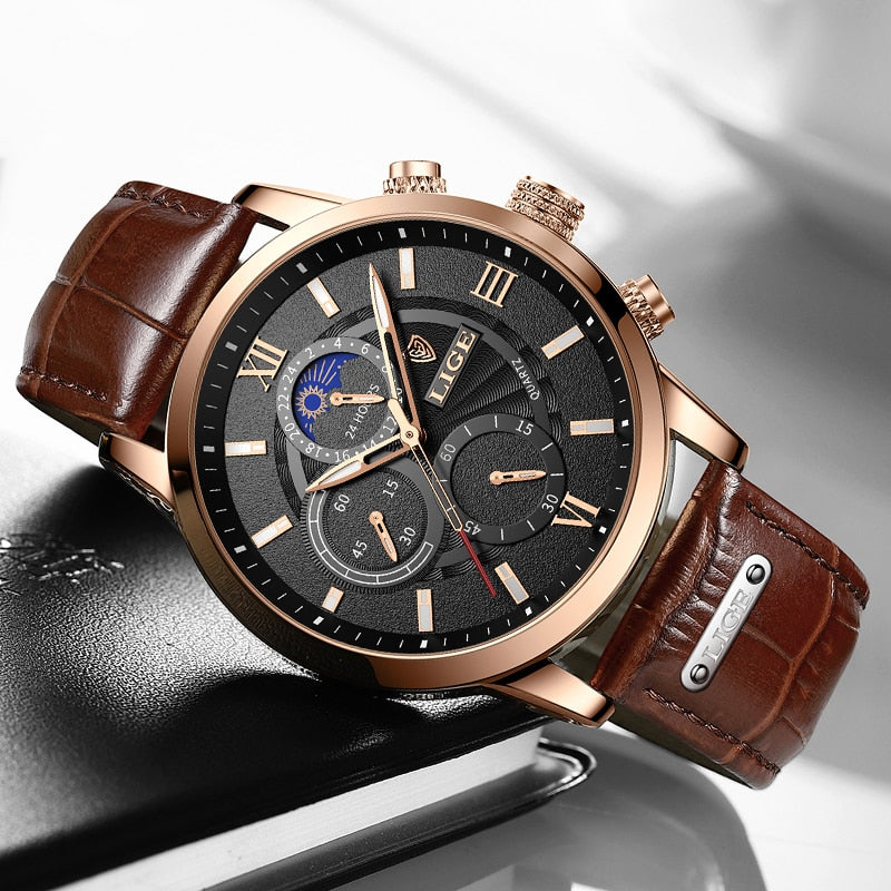 New LIGE Men&#39;s Watches Top Brand Luxury Men Wrist Watch Man Leather Quartz Watch Sports Waterproof Male Clock Relogio Masculino - kmtell.com