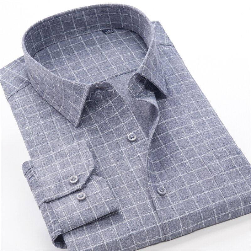 SHAN BAO classic brand spring fashion high-quality plaid shirt business casual elegant men's loose long-sleeved shirt 3XL-10XL - kmtell.com