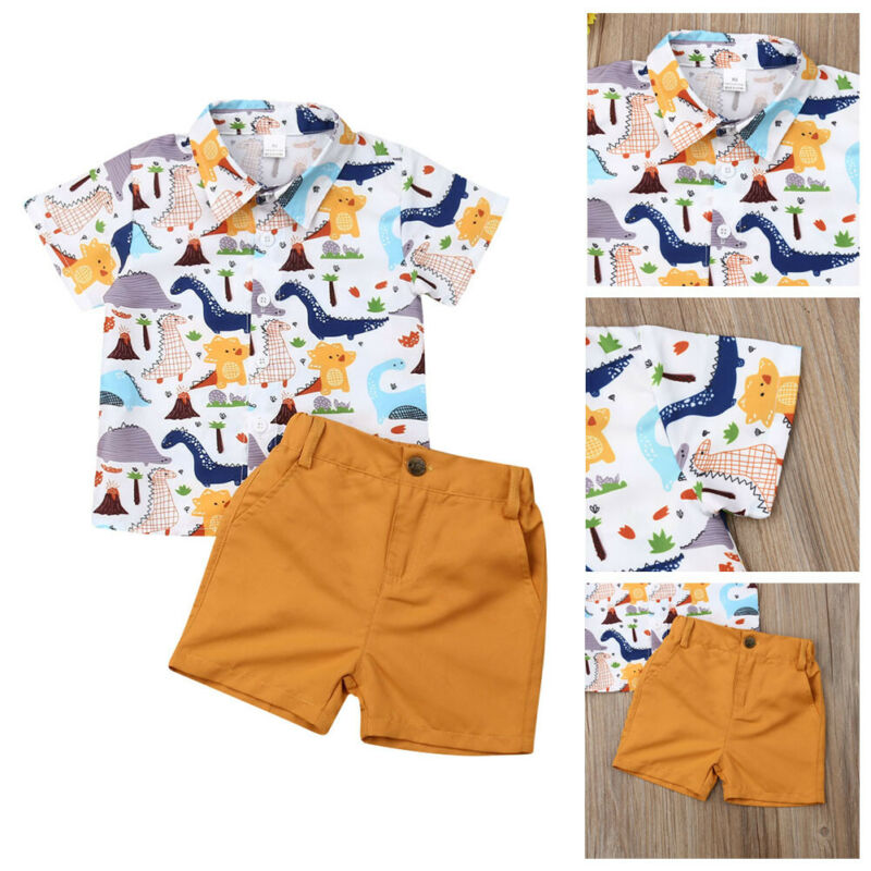 Fast Shipping 0-6Years Kids Baby Boys Summer Tops T-shirt Dinosaur Pants Shorts Boy 2PCS Outfits Clothes - kmtell.com