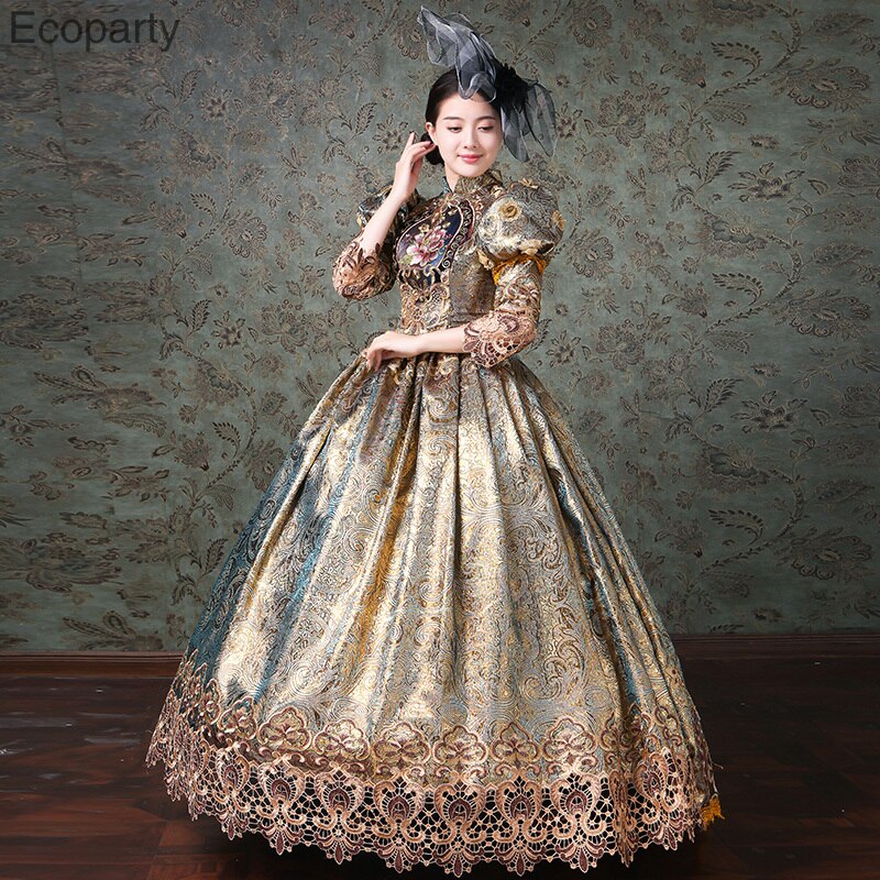 15 Customized Size Champagne Marie Antoinette Women Long Dress Medieval masquerade dresses Ball Gowns Theater Costumes - kmtell.com