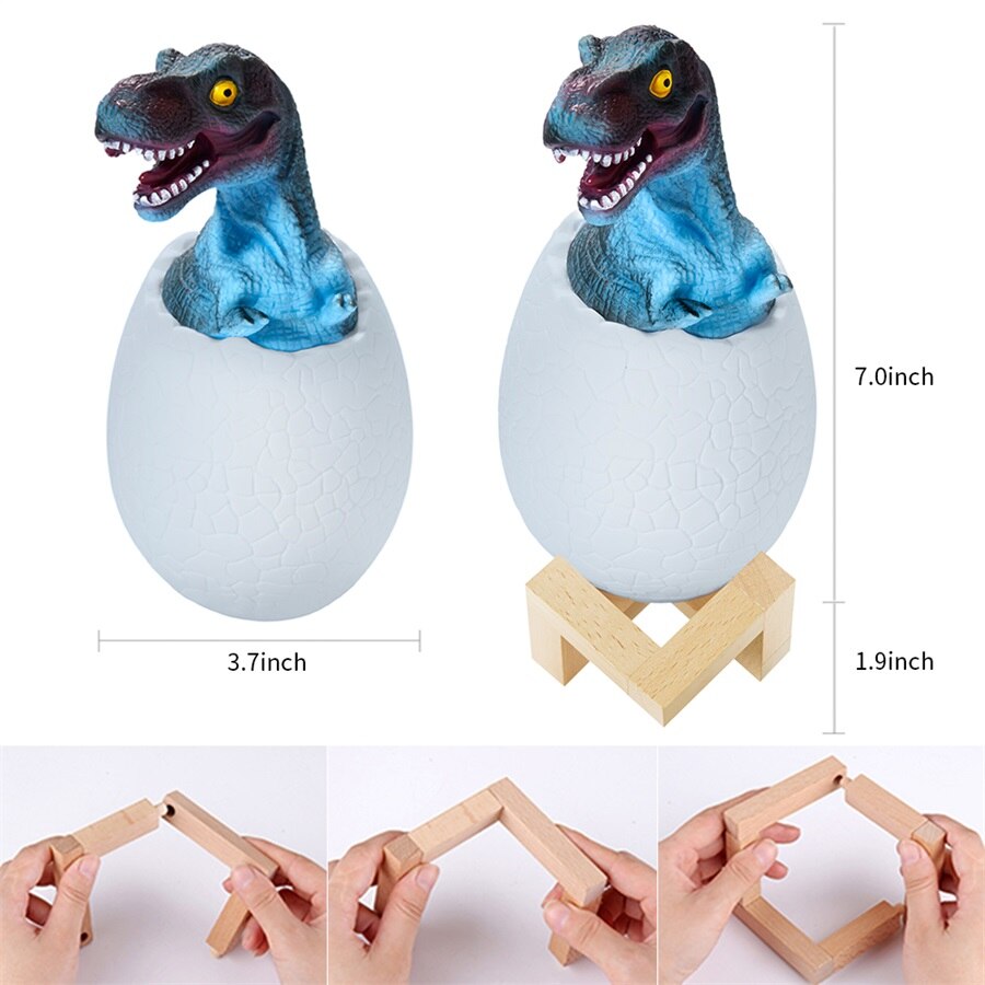 3D Printed Touch Sensor LED Night Light 16 Colors Dinosaur Egg Bedside Lamp Remote Control 4 Modes Toy Rechargeable Table Lamp - kmtell.com