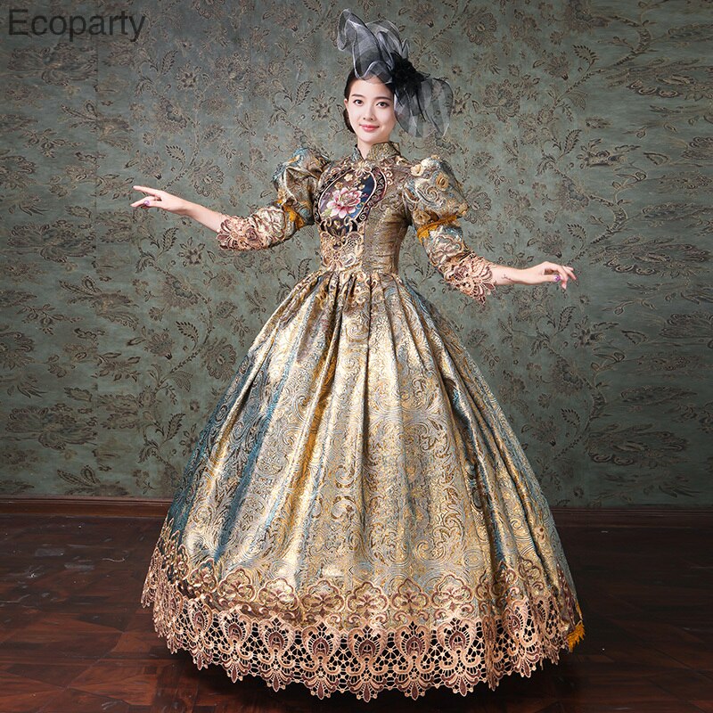 15 Customized Size Champagne Marie Antoinette Women Long Dress Medieval masquerade dresses Ball Gowns Theater Costumes - kmtell.com