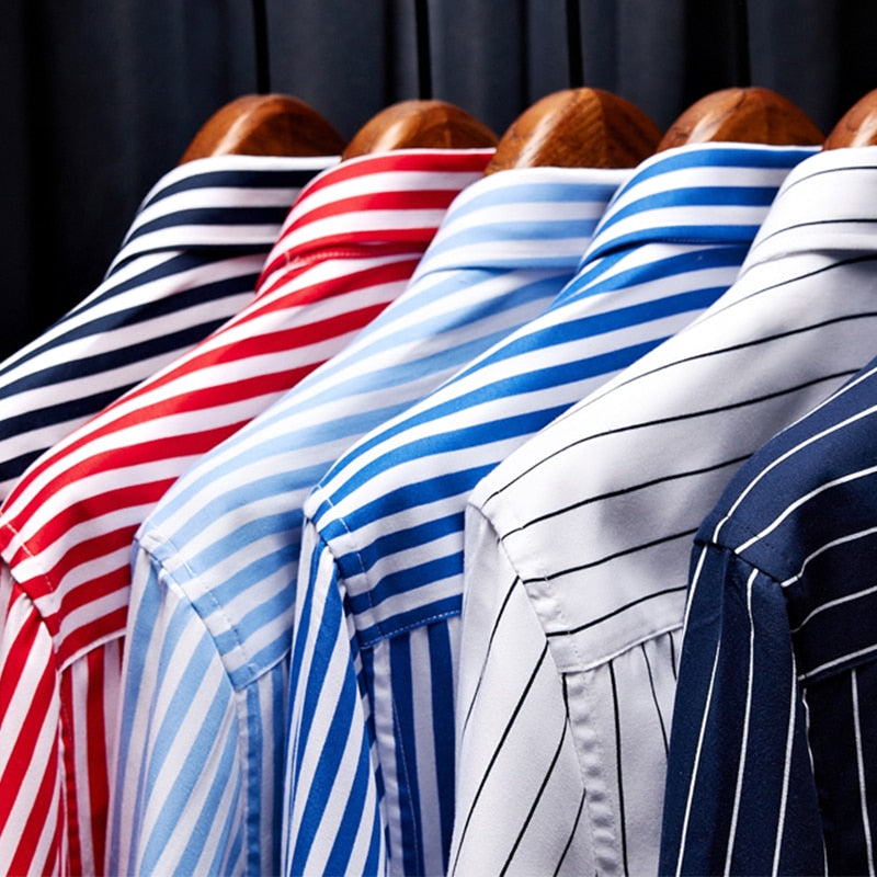 2023Mens Business Casual Long Sleeved Shirt Men M- 5XL Plus Size Shirt Classic Striped Male Social Dress Shirts Outwear 1013 - kmtell.com
