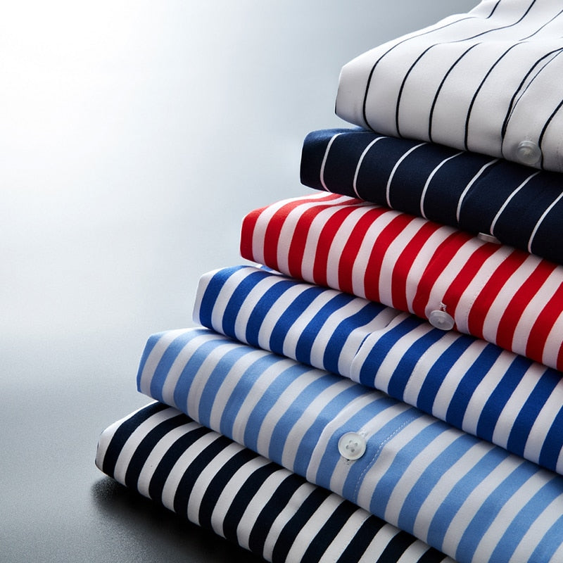 2023Mens Business Casual Long Sleeved Shirt Men M- 5XL Plus Size Shirt Classic Striped Male Social Dress Shirts Outwear 1013 - kmtell.com