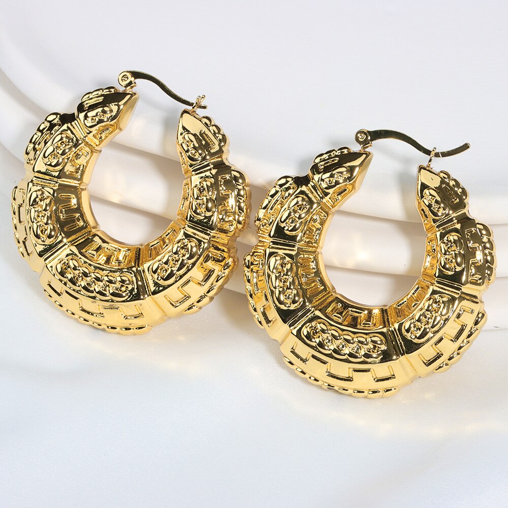 Hoop Earrings Jewelry for Women African Gold Plated Irregular Big Earrings for Dubai Weddings Party Gold Color Earring Jewellery - kmtell.com