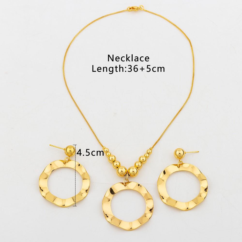 Ethiopia Gold Plated Necklace for Women New Design 18k Gold Color Necklace and Earrings for Ladies Elegant Evening Party Gifts - kmtell.com