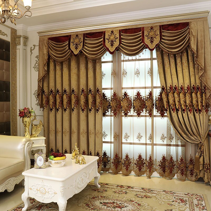 New Curtains for Living Room European Style Villa Blinds Drapes Embroidery Window Door Curtains for Dining Room Bedroom Valance - kmtell.com