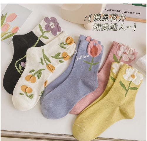 6 Pairs of Cute Cartoon Cotton Socks Fashion Spring Summer Soft Comfortable Harajuku Socks - kmtell.com