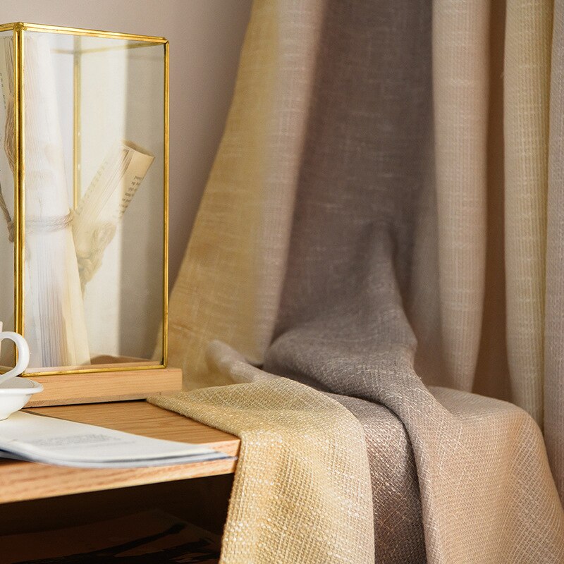 Nordic Curtains for Living Room Bedroom Beige Gradient Cotton and Linen Blended Curtains Finished Product Customization - kmtell.com