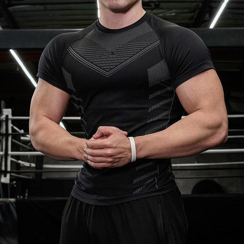 Mens Muscle T Shirt Quick Dry Running Shirt Compression Fitness Shirt Male Gym Workout tights Short Sleeve Summer Sports T-shirt