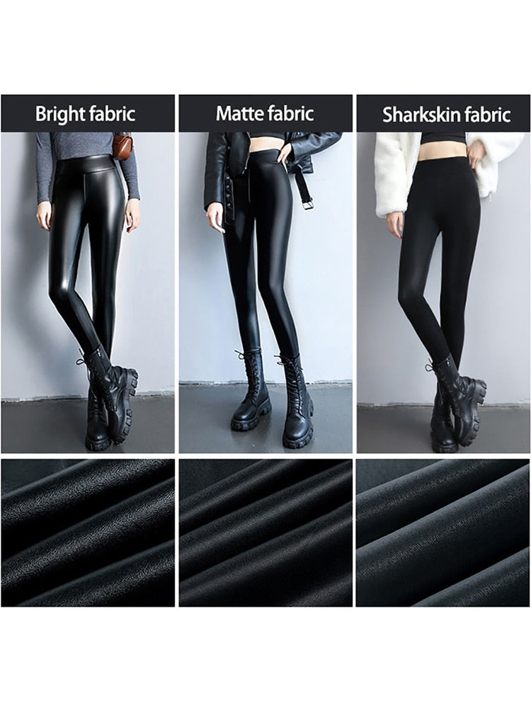 2023 Spring Summer Women's Leggings Korean Fashion High Waist Faux Leather Pants Black Slimming PU Trousers Leggings for Women