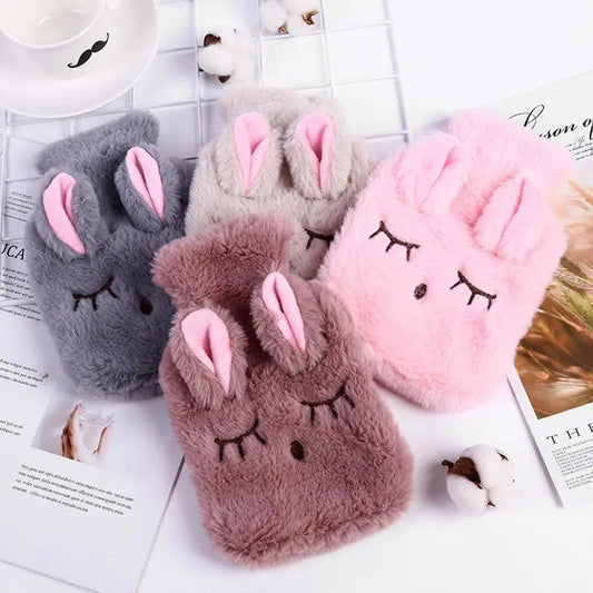 Cute Hot Water Bottle Bag For Girls Cartoon Plush Squinting Rabbit Shape Hand Warmer Heat Pack Warm Belly Instant Hot Pack