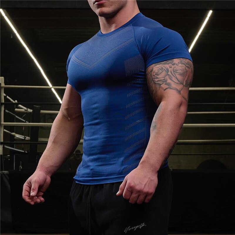Mens Muscle T Shirt Bodybuilding Fitness Men Tops close-fitting T-shirt Plus Big Size Tshirt Compress Mesh Loose Short Sleeve