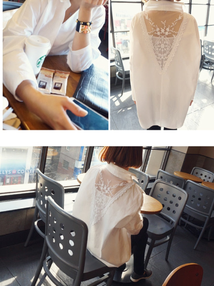 fashion 2022 clothes Hollow Out OL Women Blouse Shirt Long Sleeve V-neck Women&#39;s Tops White 5XL Women&#39;s Clothing Blusas - kmtell.com