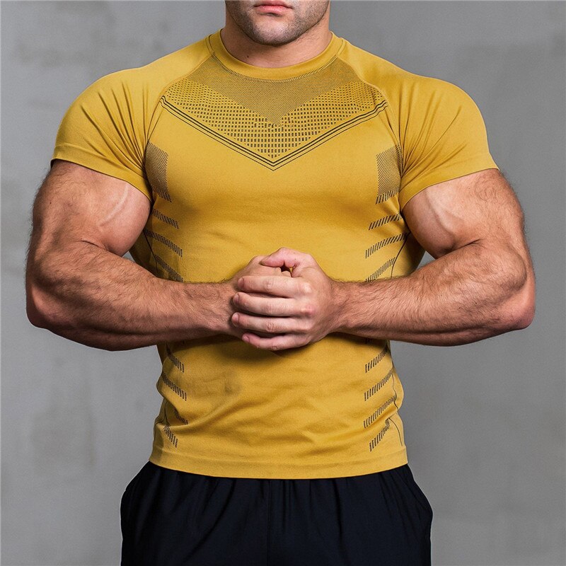 Mens Muscle T Shirt Bodybuilding Fitness Men Tops close-fitting T-shirt Plus Big Size Tshirt Compress Mesh Loose Short Sleeve