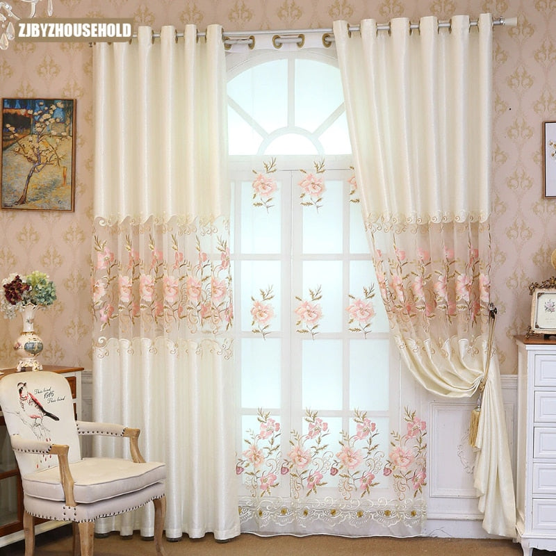 Curtains for Living Dining Room Bedroom New Style European Curtain Flower Yarn Jacquard Fabric Product Customization Window - kmtell.com