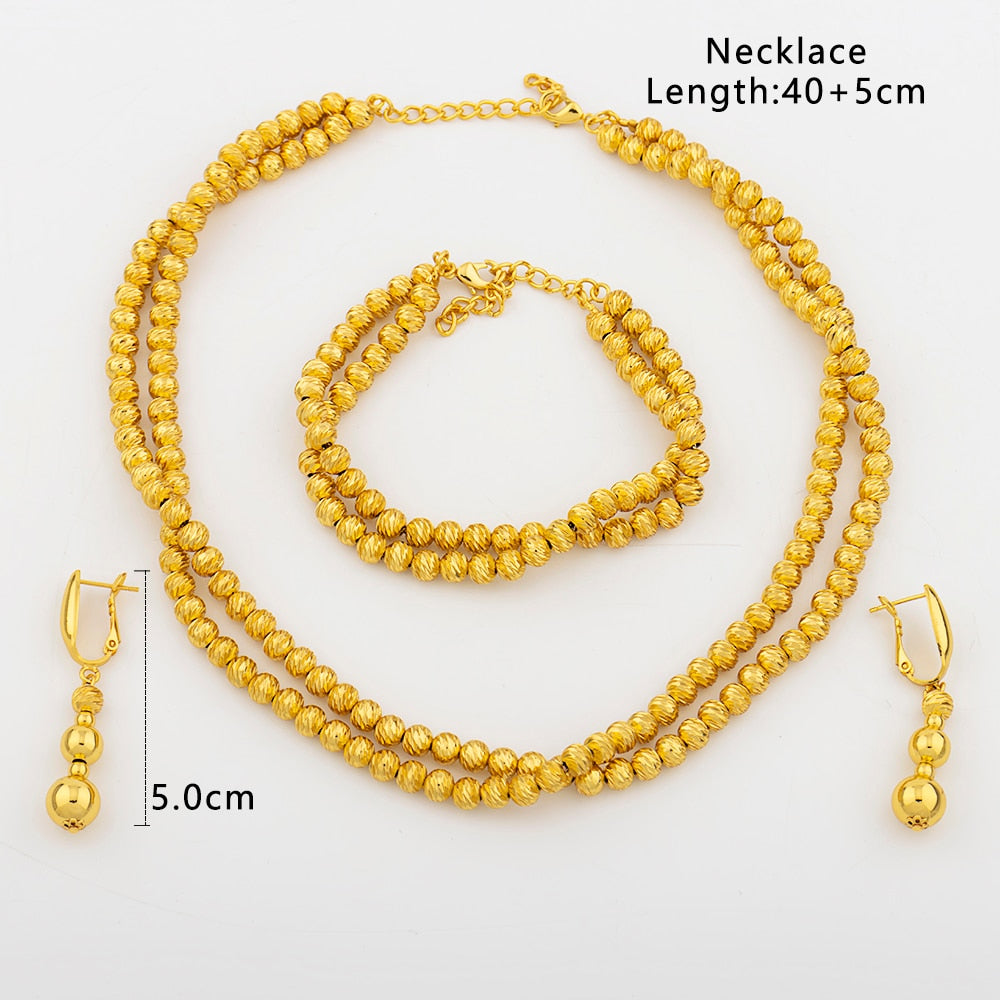 Fashion Jewelry Gold Color Beads Design Necklace Set Dubai African Layer Necklace and Water Drop Earrings Charm Bracelet Bridal - kmtell.com
