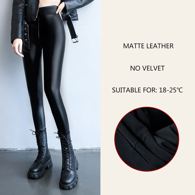 2023 Spring Summer Women's Leggings Korean Fashion High Waist Faux Leather Pants Black Slimming PU Trousers Leggings for Women
