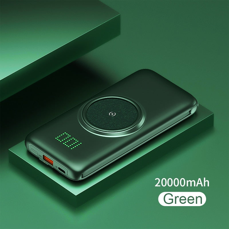 PINZHENG 20000mAh Wireless Charger Power Bank Built-in 4 Cables 10000mAh Powerbank Portable External Battery Charger For iPhone - kmtell.com