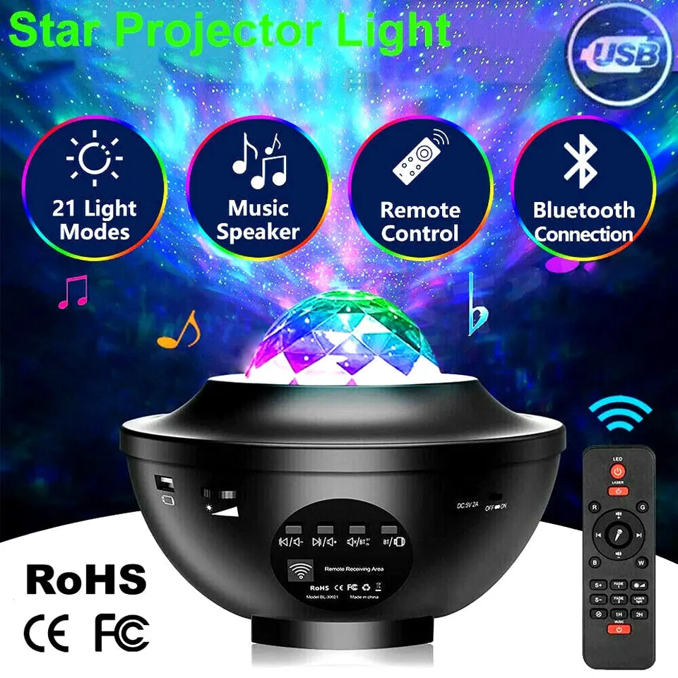 LED Star Projector Night Light Galaxy sound equipment Starry Night Lamp Ocean Wave Projector With Music Speaker Remote Contro