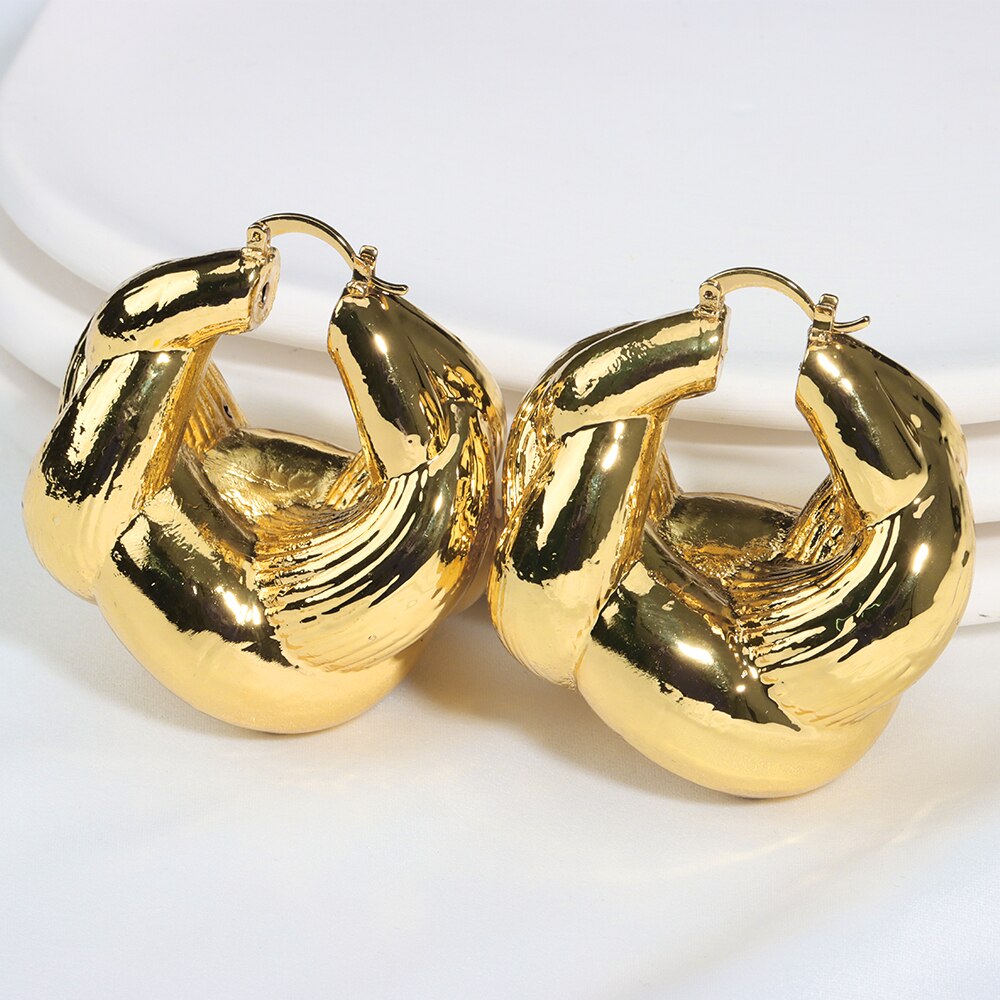 Hoop Earrings Jewelry for Women African Gold Plated Irregular Big Earrings for Dubai Weddings Party Gold Color Earring Jewellery - kmtell.com