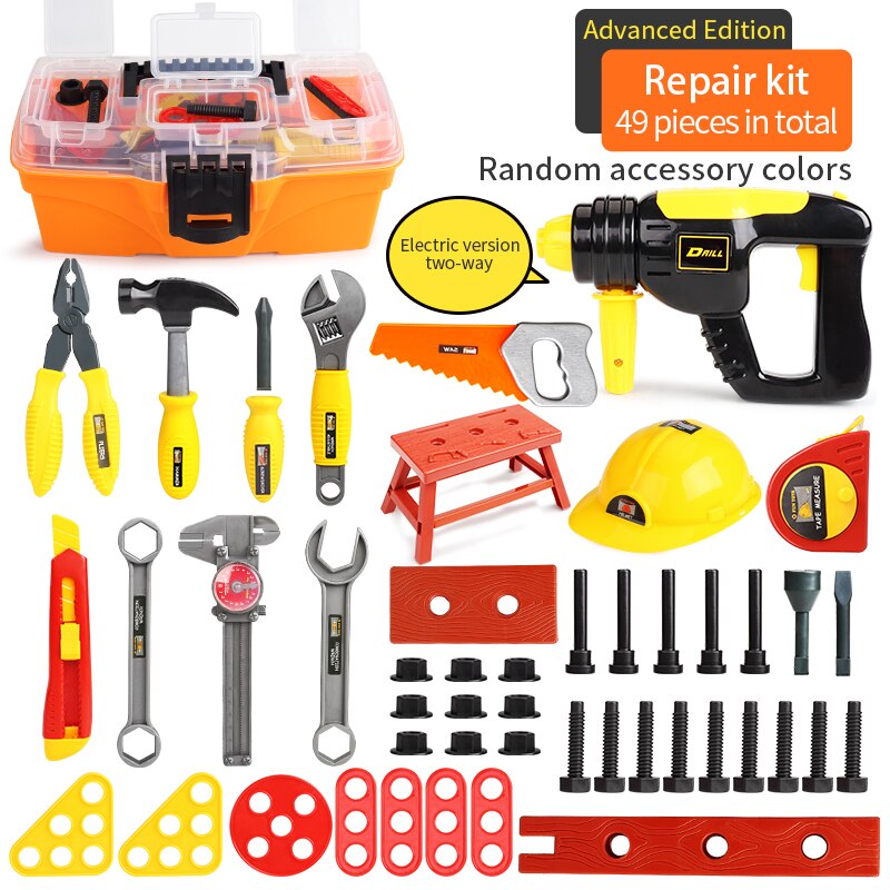 Children's Kit Toy Simulation Repair Electric Drill Screws Home Play Home Repair Set 49-piece set with Storage box Drill Boy Gir - kmtell.com