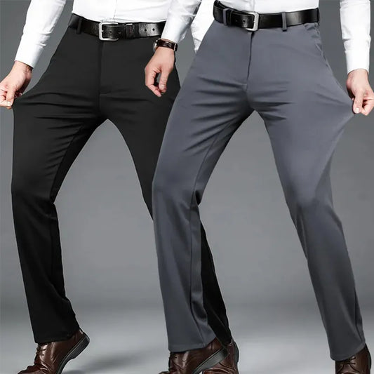 Men's Summer Thin Fashion Business Casual Suit Pants Long Pants Men's Elastic Straight Sleeve Formal Pants Plus Size 28-40