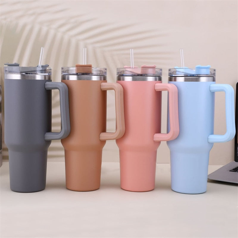 40oz Straw Coffee Insulation Cup With Handle Portable Car Stainless Steel Water Bottle LargeCapacity Travel BPA Free Thermal Mug