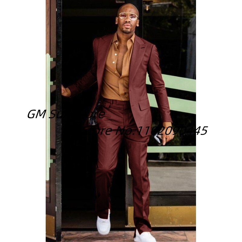 Men&#39;s Suit Two-Piece Solid Color Slim Fit Single Breasted Fashion Lapel Trousers Notched Lapel Collar Suitable For Business - kmtell.com
