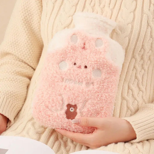 1000ML Reusable Winter Hand Warmer Heat PVC Stress Pain Relief Therapy Hot Water Bottle Bag With Knitted Soft Rabbit Cozy Cover