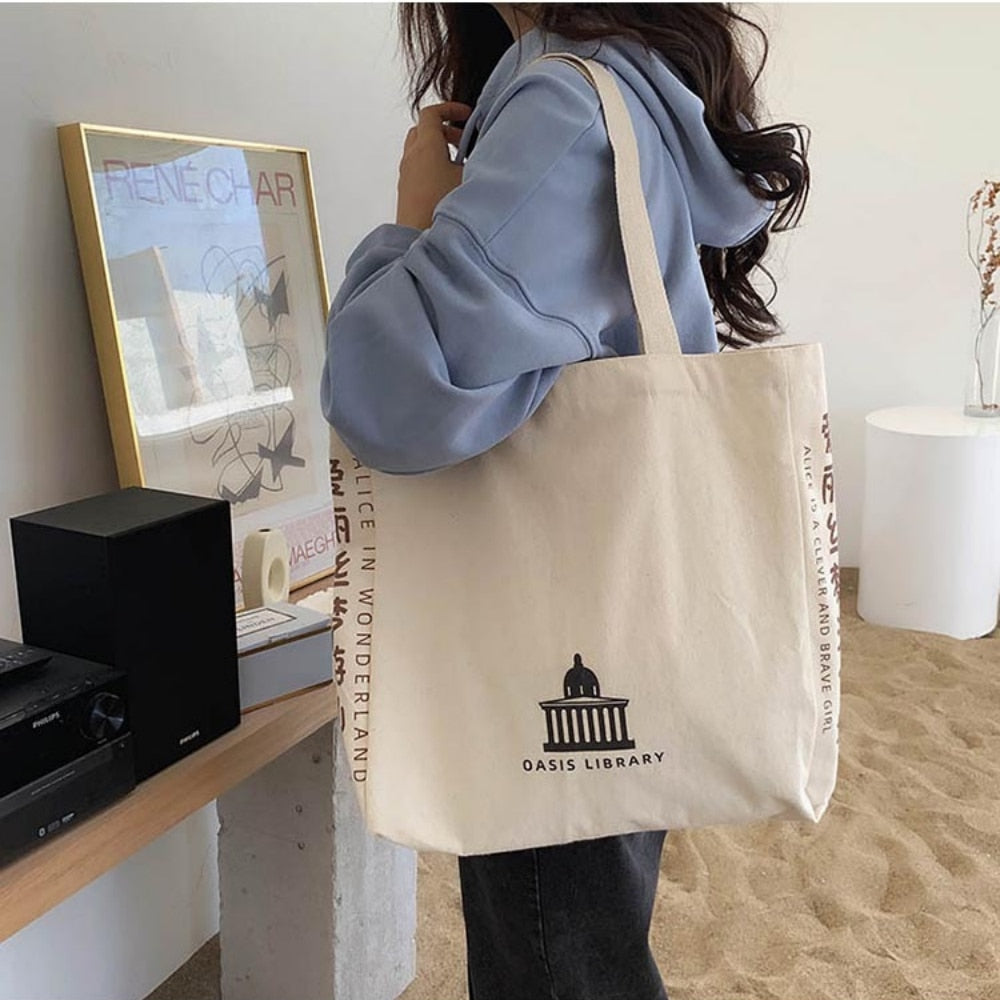 Women Canvas Shoulder Bag Alice In Wonderland Shopping Bags Students Book Bag Cotton Cloth Handbags Tote Bags for Girls Bolsos - kmtell.com