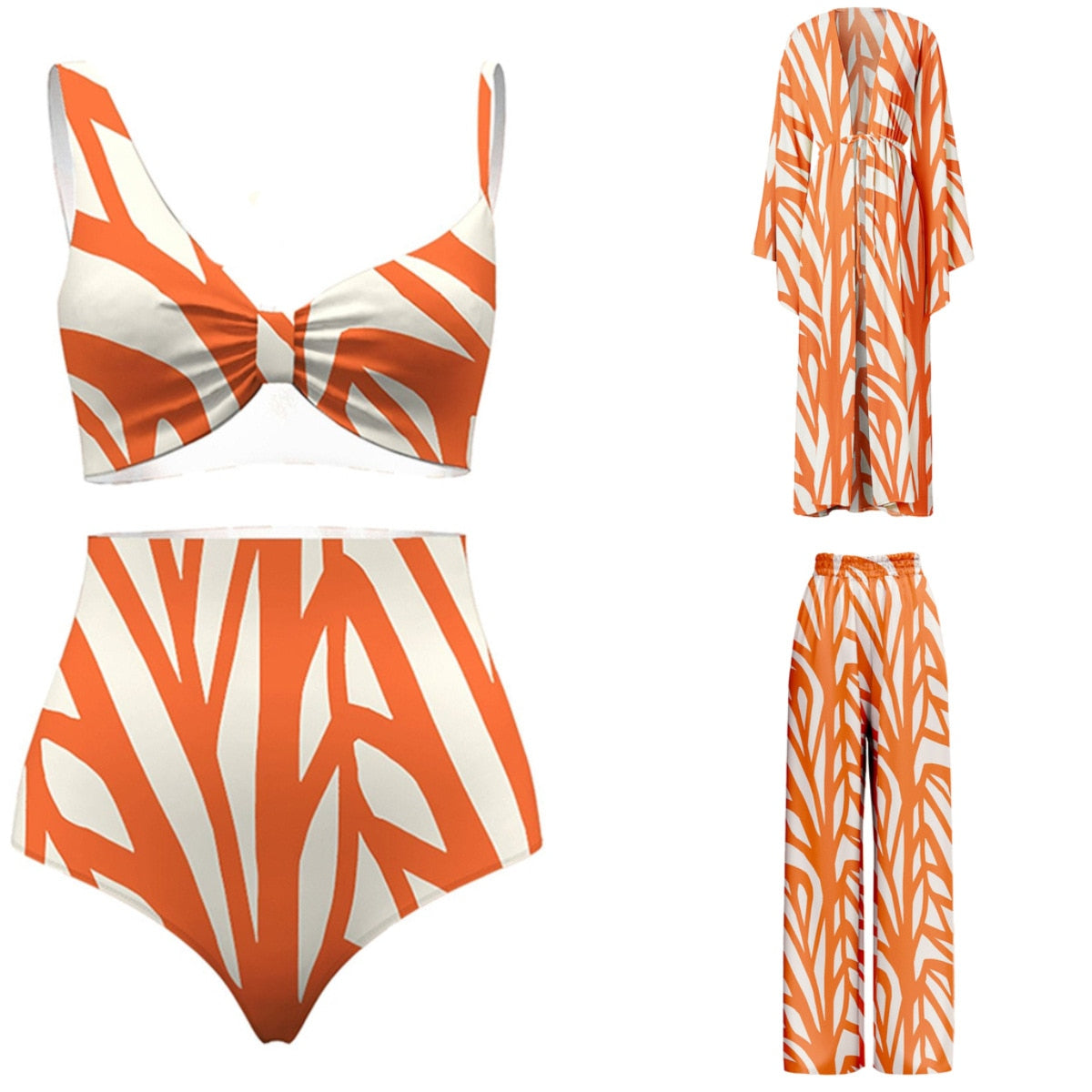 Women Swimsuits Orange Abstract Art Style Printed Bikini with Different Designs - kmtell.com