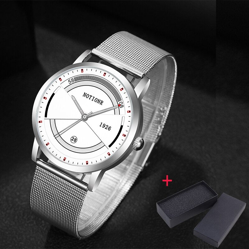 Man&#39;s Business Stainless Steel Mesh Belt Quartz Wristwatch Fashion Luxury Man Calendar Leather Ultra-thin Clock reloj hombre - kmtell.com