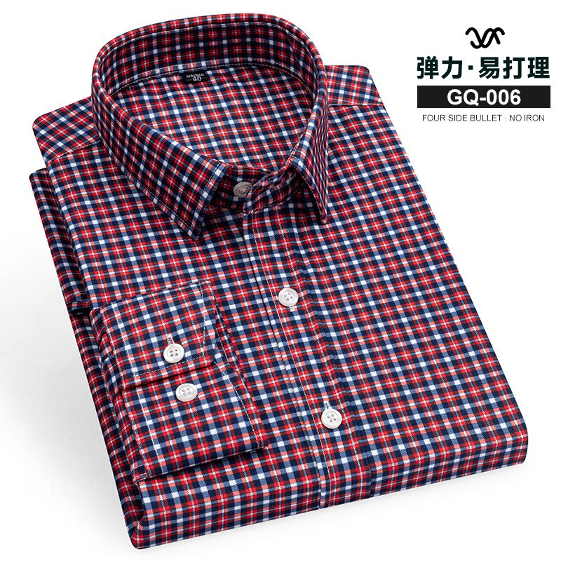 Men&#39;s Long Sleeve Shirts Casual Standard Fit Classic Model Easy Care Fashion Designer Formal Non-iron Plaid Business Dress Shirt - kmtell.com