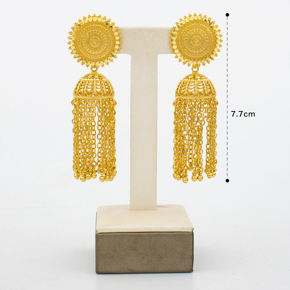 Hoop Earrings for Women 3D Design Tassel Drop Earrings 18k Gold Color Dubai African Party Earrings Accessory for Weddings Gifts - kmtell.com