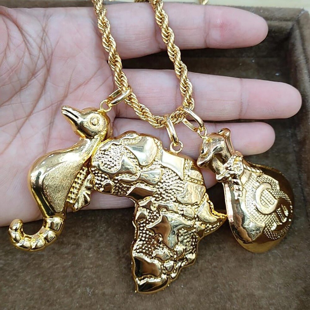 Fashion Gold Plated Necklace for Women Men Design African Map Key Animal 3Pcs Pendants Necklace for Anniversary Daily Wear Gifts - kmtell.com