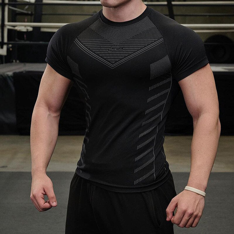 Mens Muscle T Shirt Quick Dry Running Shirt Compression Fitness Shirt Male Gym Workout tights Short Sleeve Summer Sports T-shirt