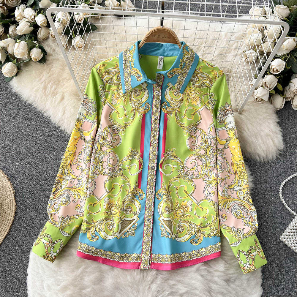 Designer Runway Spring New Women&#39;s Suits Long Sleeve Printed Shirt And Long Wide-Legged Pants Woman Clothes Trouser Suits SL409 - kmtell.com