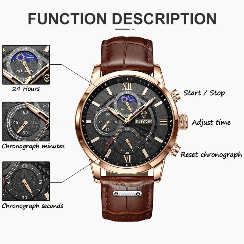 New LIGE Men&#39;s Watches Top Brand Luxury Men Wrist Watch Man Leather Quartz Watch Sports Waterproof Male Clock Relogio Masculino - kmtell.com