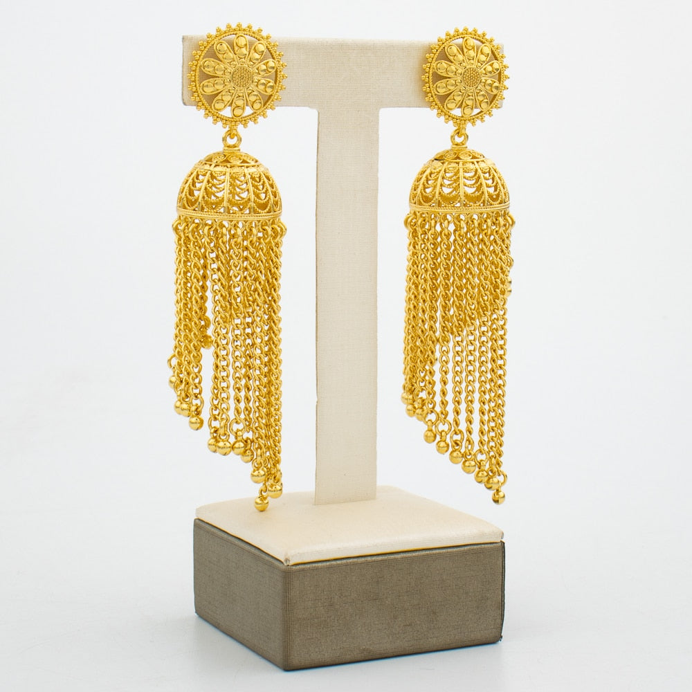 Hoop Earrings for Women 3D Design Tassel Drop Earrings 18k Gold Color Dubai African Party Earrings Accessory for Weddings Gifts - kmtell.com