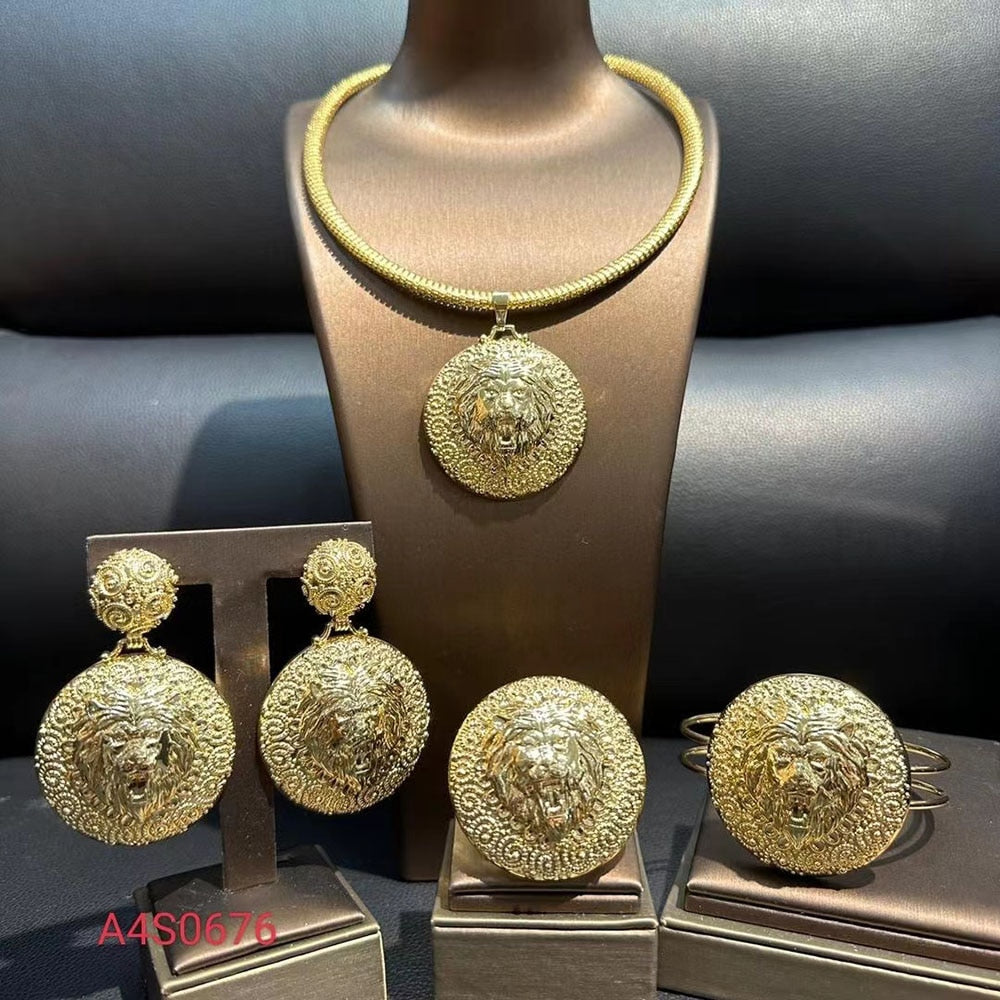 African 18K Gold Plated Jewelry Sets Wedding Dubai Necklace Earrings For Women Nigerian Indian Bridal 4PCS Set Party Gifts - kmtell.com