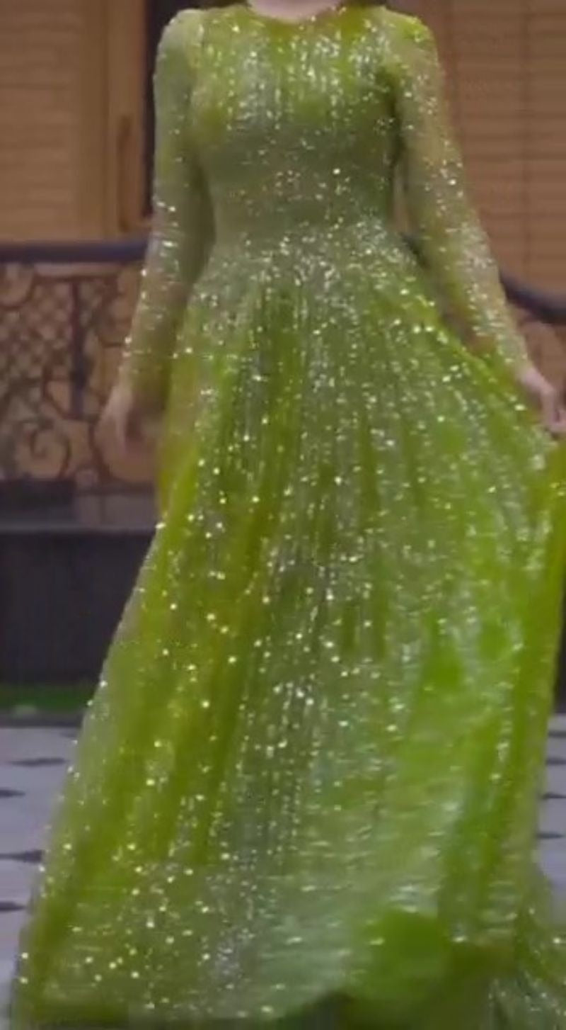 Cutubly Elegant Sequin Long Formal Gowns And Evening Dresses Sexy Slim Fit Long Sleeve Mesh Green Sparkly Long Prom Vestidos - kmtell.com