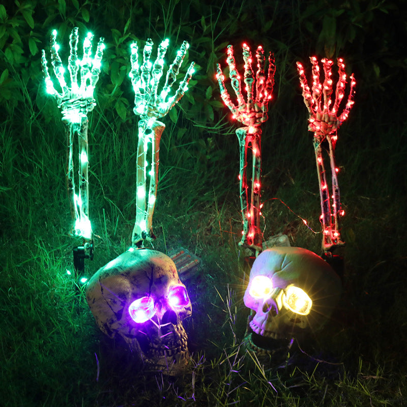 Halloween Decorative Skeleton Hand Halloween Garden Decoration Props LED Light-emitting Ghost Hand Skull Hand Plug Light - kmtell.com