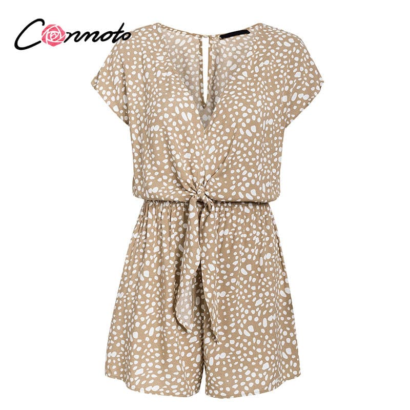 Conmoto bow sleeveless wide leg women short jumpsuits rompers casual loose bow tie playsuits leopard sleeveless short rompers - KMTELL