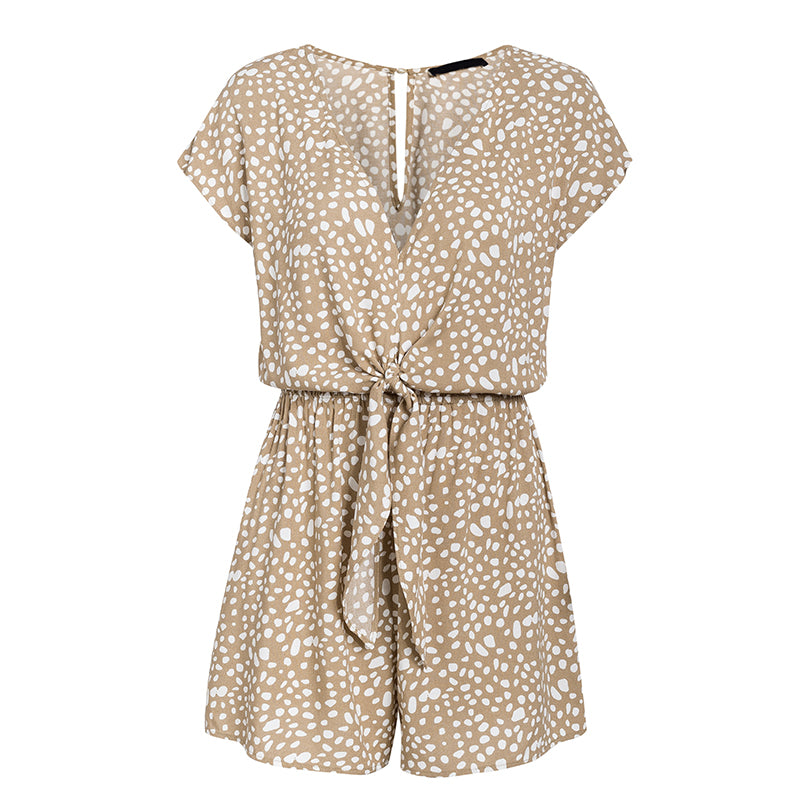 Conmoto bow sleeveless wide leg women short jumpsuits rompers casual loose bow tie playsuits leopard sleeveless short rompers - KMTELL