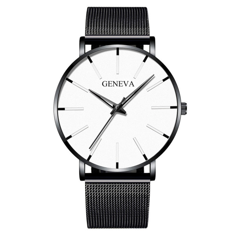 2022 Geneva Minimalist Watch Men Ultra Thin Blue Stainless Steel Mesh Belt Watches Man Business Casual Quartz Wrist Watch - KMTELL