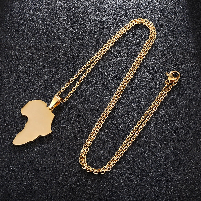 Fashion Selling African Map Pendant Necklaces Men&amp; Women Stainless Steel Gold Color Africa Map Jewelry Gift - kmtell.com